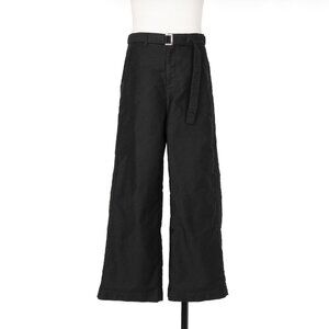 sacai, Black Wide-Leg Belted Cotton-Moleskin Trousers